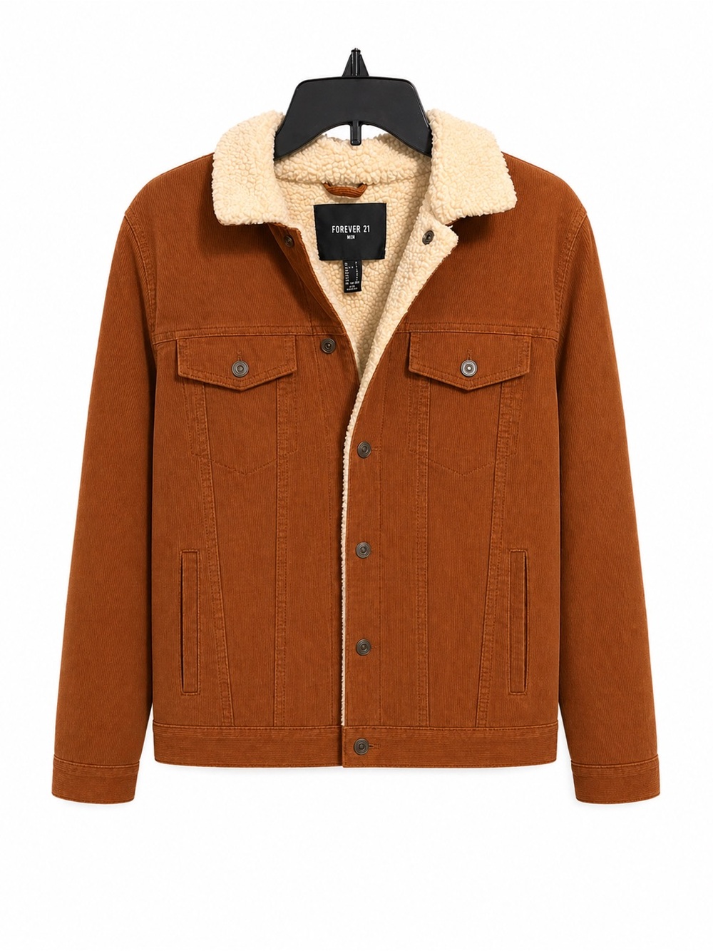 Forever 21 unisex Rust Brown Sherpa-Lined Corduroy Jacket